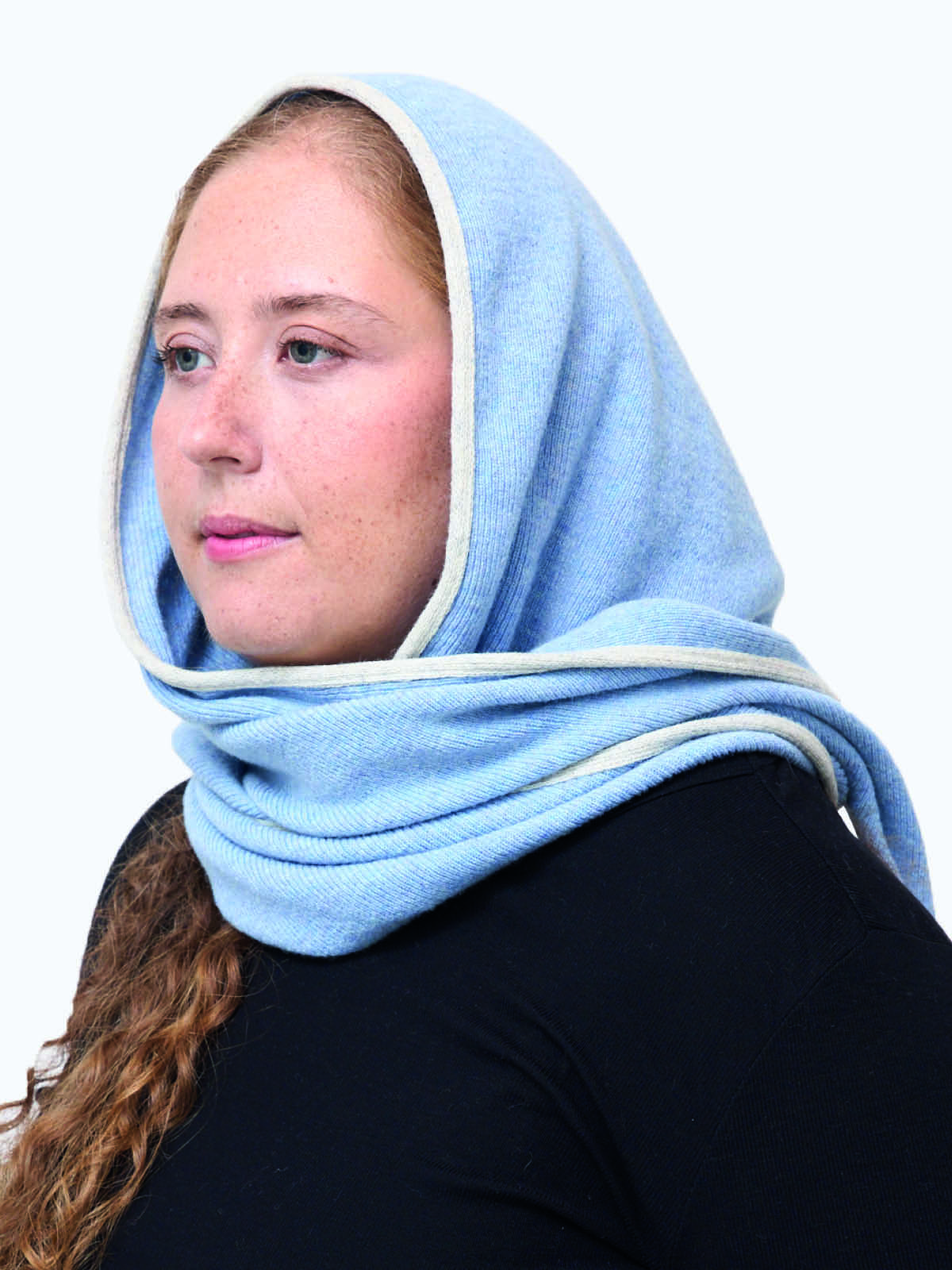 Ribbed Balaclava - 100% recycled wool - Sky-blue-soft-grey