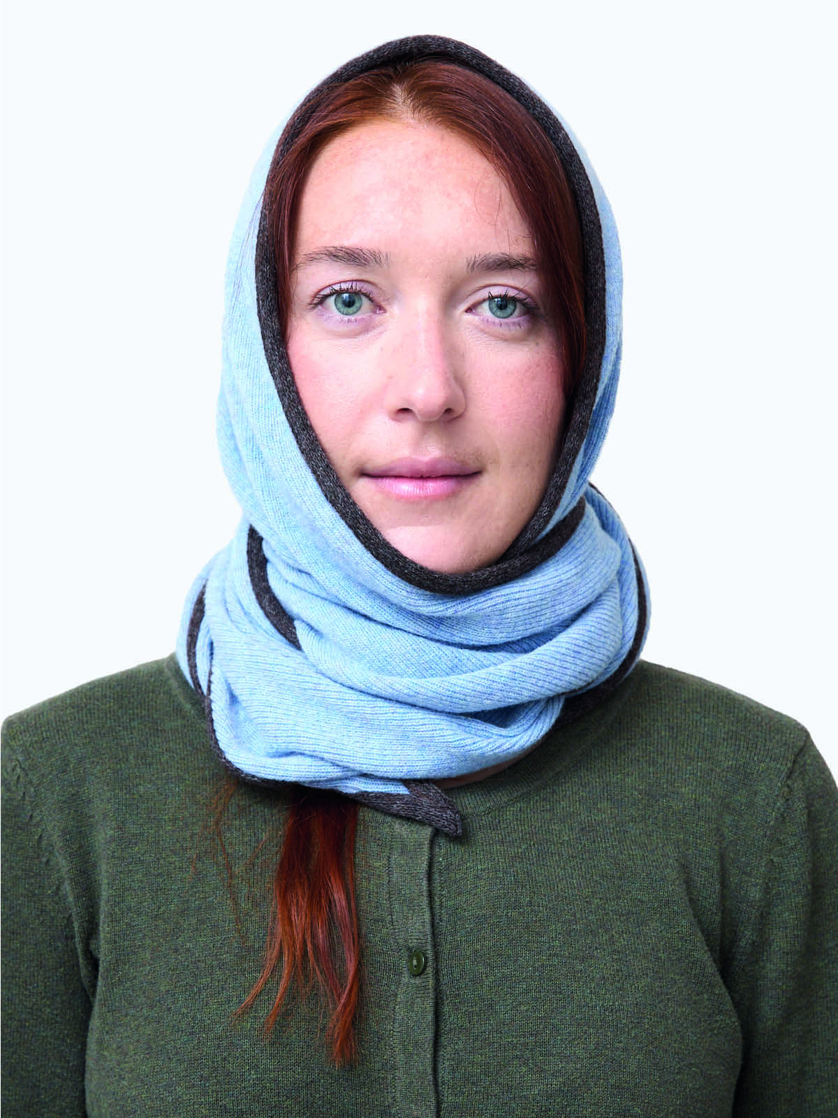 Ribbed Balaclava – 100% recycled wool - Sky-blue-cocoa-brown