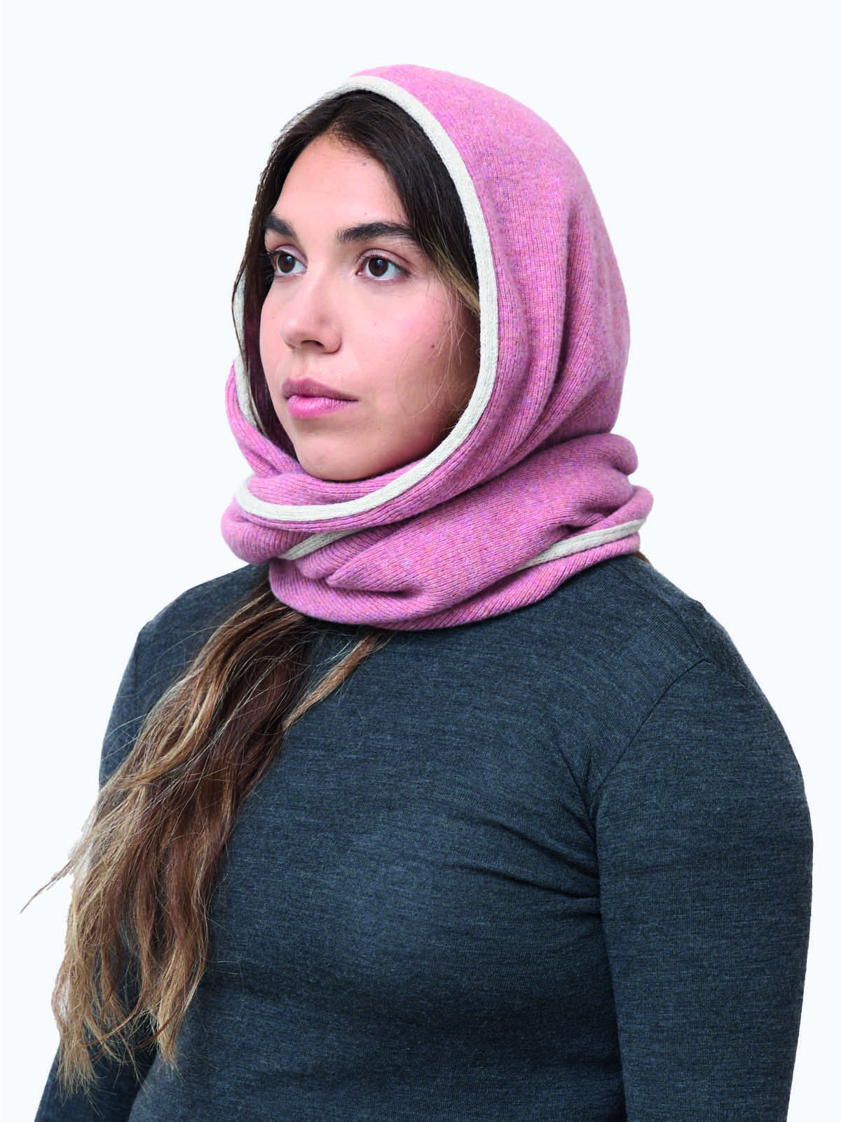 Ribbed Balaclava - 100% recycled wool - Calm-pink-soft-grey
