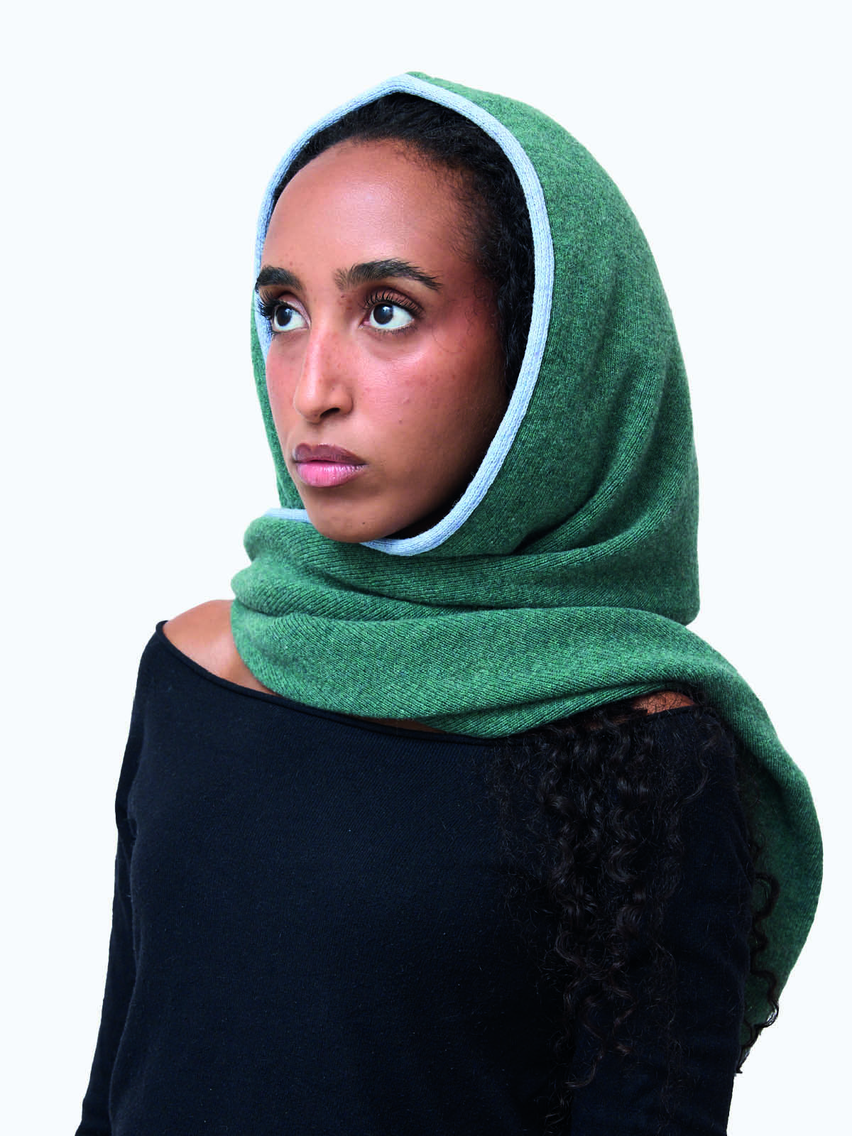 Ribbed Balaclava - 100% recycled wool - Total-green-sky-blue