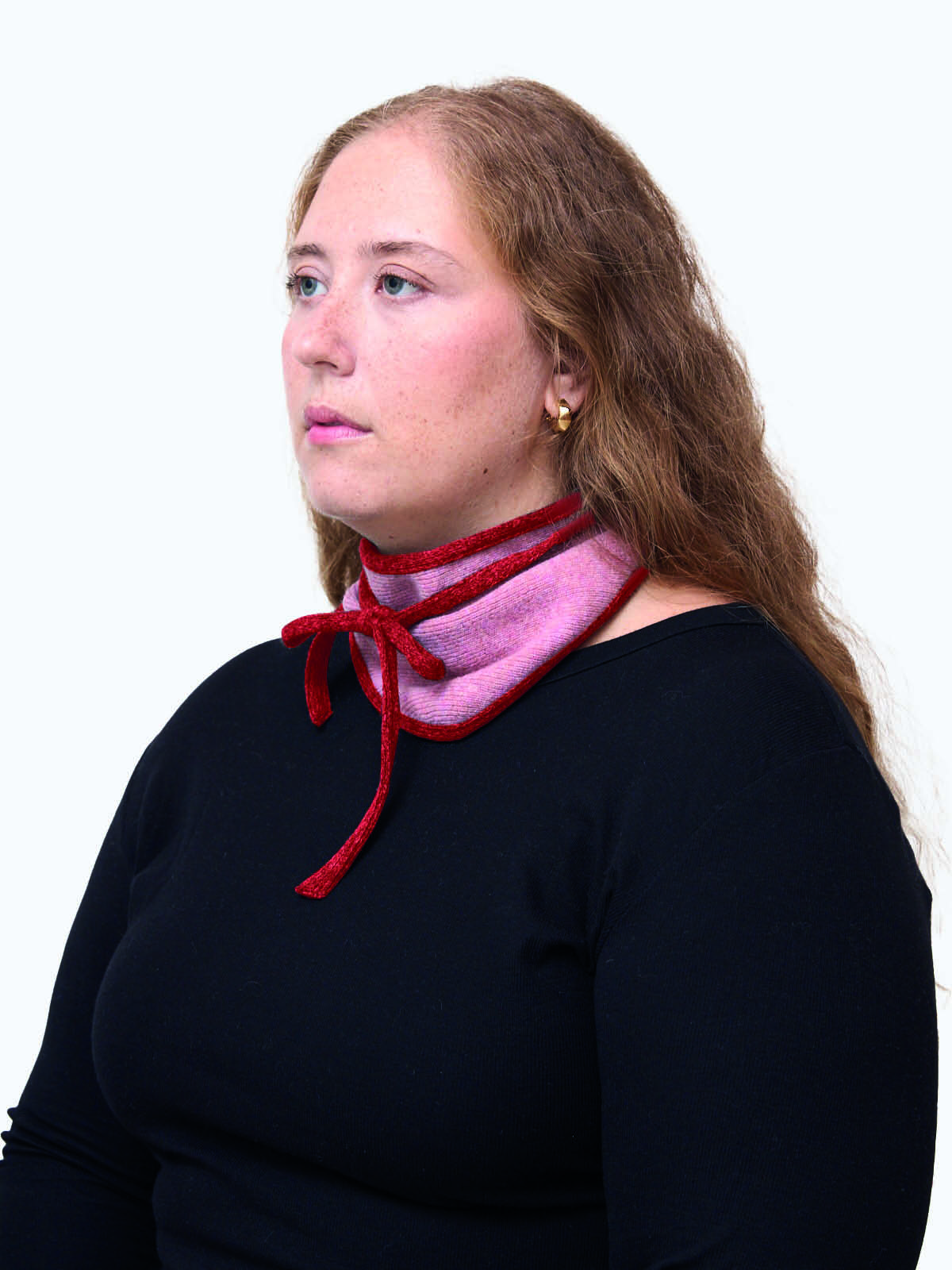 Ribbed Bandana - 100% recycled wool - Calm-pink-total-red