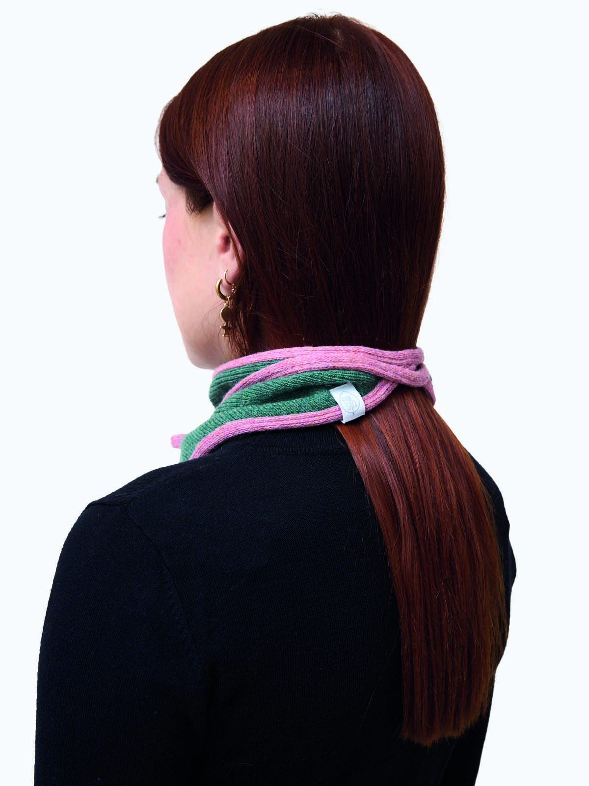 Ribbed Bandana - 100% recycled wool - Total-green-calm-pink