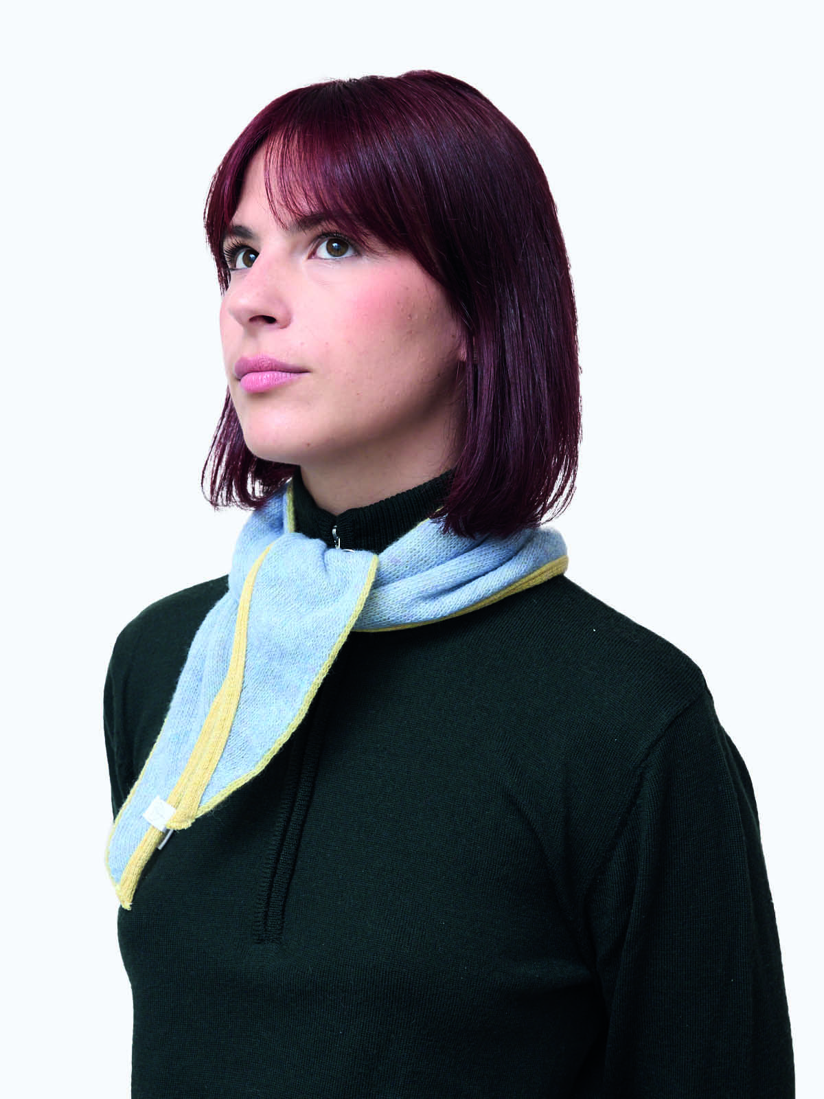 Reversible Scarf - 100% recycled wool - Sky-blue-butter-yellow